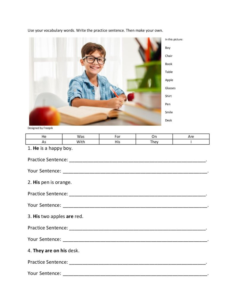 Free Vocabulary Writing Worksheet 2 Page 1