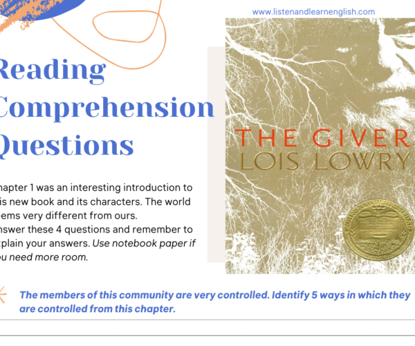 Reading For Fluency and Comprehension The Giver Chapter 1 Video and Questions Worksheet
