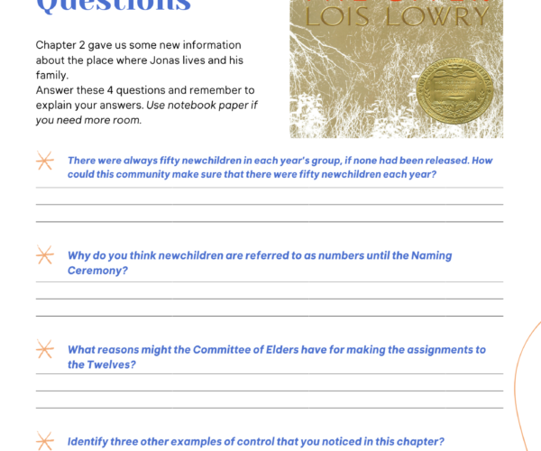 Reading For Fluency and Comprehension The Giver Chapter 4 Video and Questions Worksheet